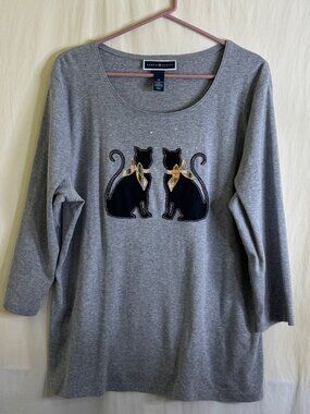 Karen Scott Women’s Gray 2-Cat Silhouette 3/4 Sleeves Knit Blouse Size XL